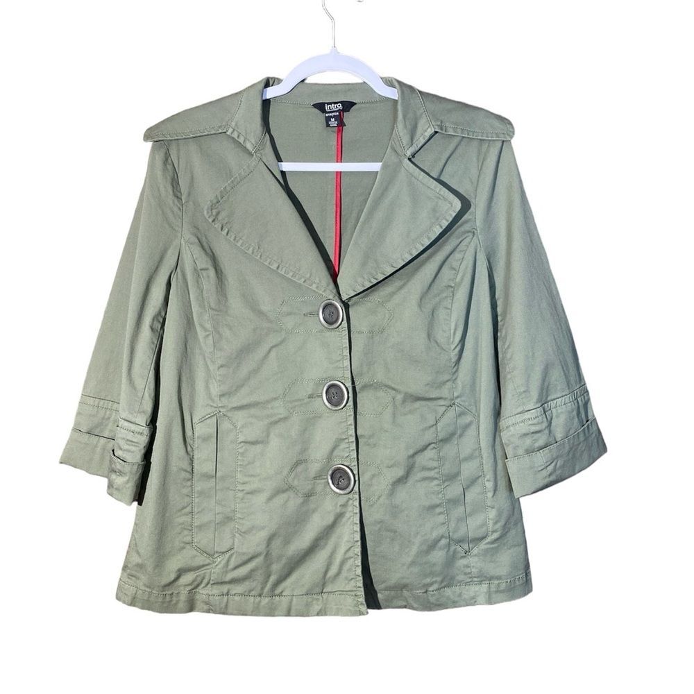 Intro Casual Elegance Stretch Army Green 1/2 Sleeve Jacket/Blazer Women's Size M